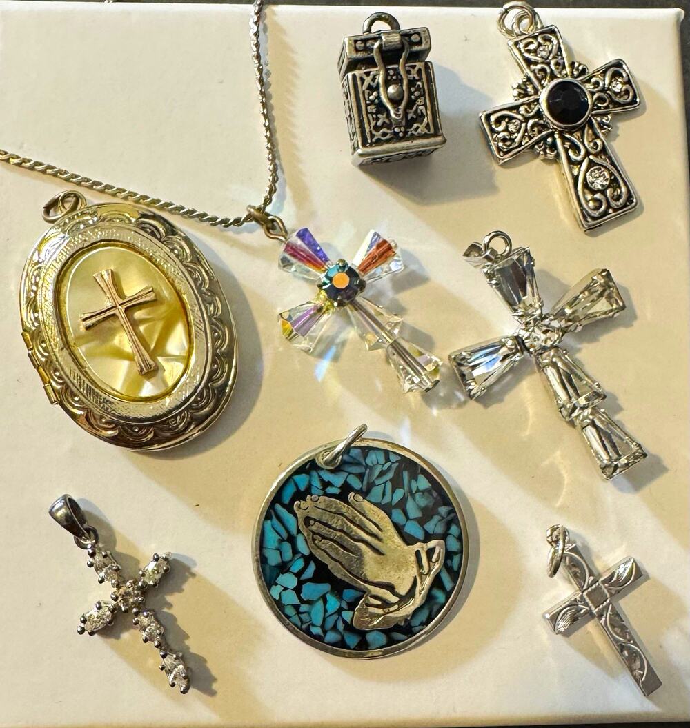 Vintage Religious Jewelry 8pc Lot 925 Sterling 12K GF Turquoise Cross Locket